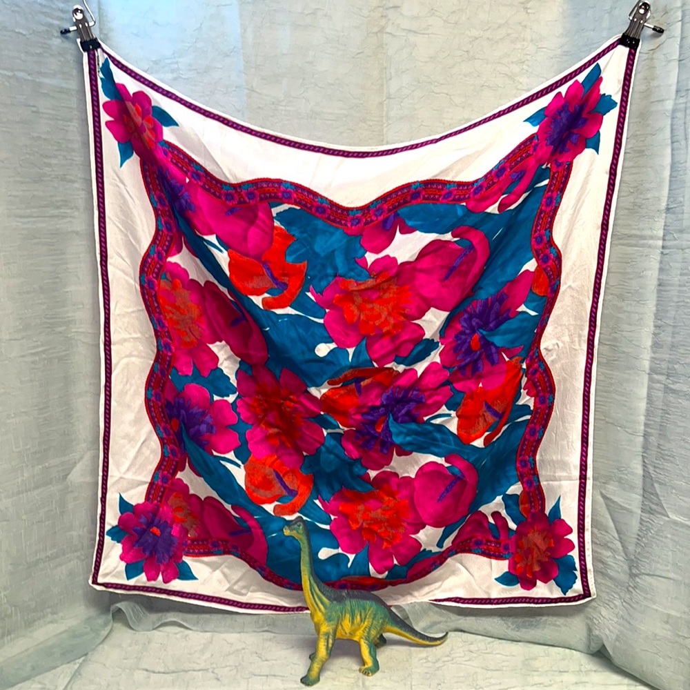 Vintage Liz Claiborne Pink, Purple, Green Paisley Floral Scarf